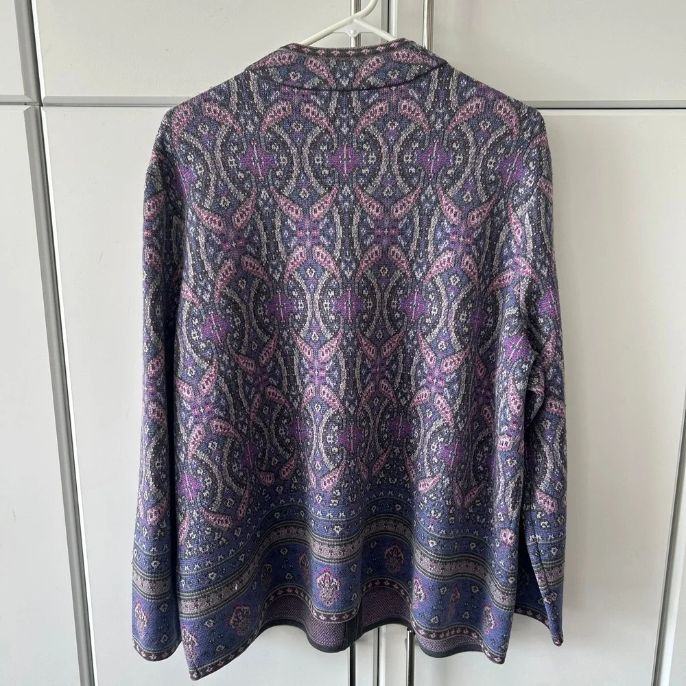 Pendleton Plus 2X Merino Wool Full Zip Cardigan Sweater Paisley Purple Blue